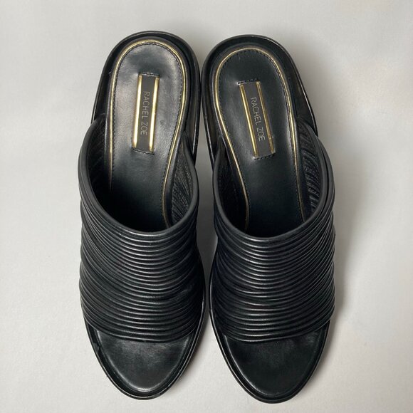 Rachel Zoe Keyla Slide Wedge Black Leather Open-Toe Sandals - Picture 6 of 7